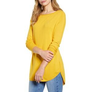NEW Caslon Seam Detail Shirttail Tunic Sweater Pullover Yellow S Small